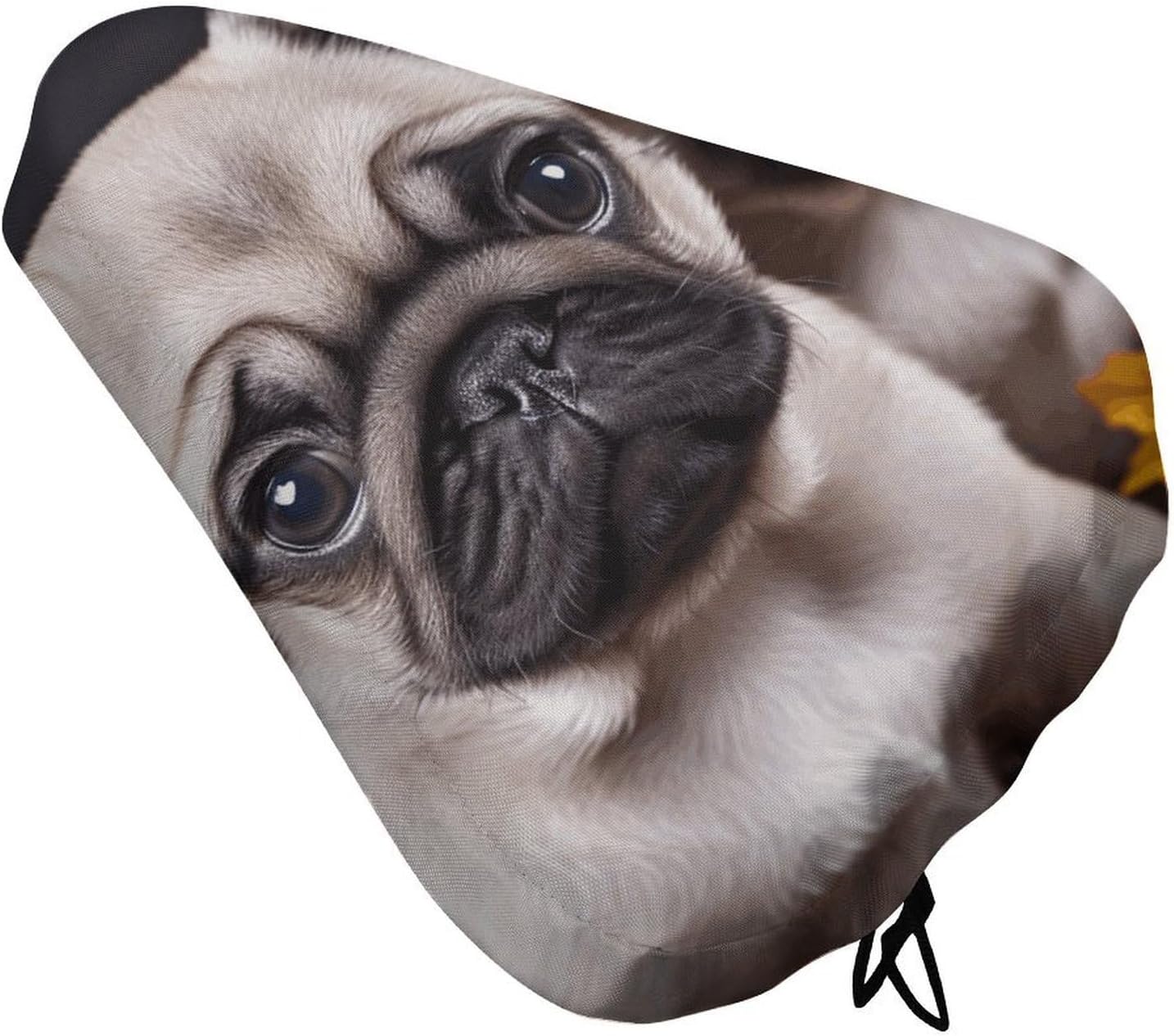 Soft Padded Puppys Pug Bike Seat Cover, Waterproof Comfort Cushion for Men Women with Drawstring, Extra Wide Stationary Bike Seat Cushion Fit for Bicycle Mountain Exercise Road Bikes