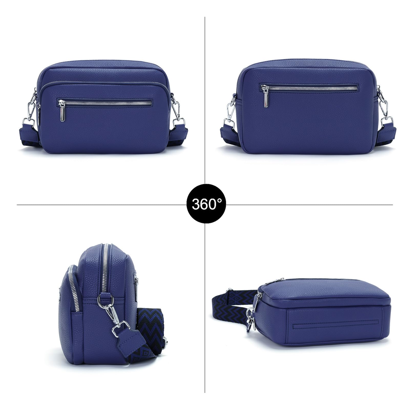 26x18cm Sac Bandouliere Femme Petit avec Large Sangle Sac à Main en Cuir Vegan Élégant Sac Bandoulière Femme Ajustable pour Quotidien & Voyage Bleu foncé