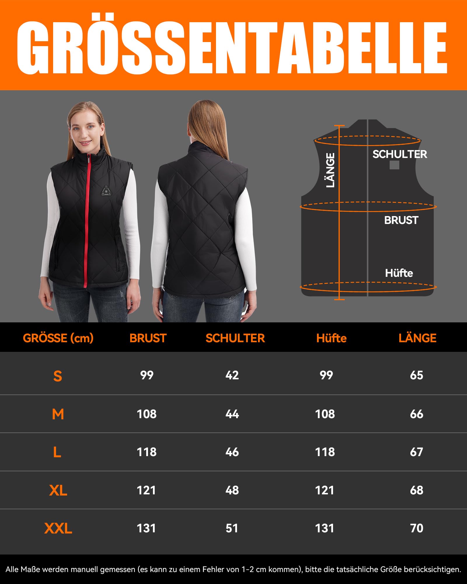 CYCYHEAT Gilet riscaldato per donne e uomini, giacca trapuntata leggera riscaldante, batteria 7,4 V 10000 mAh