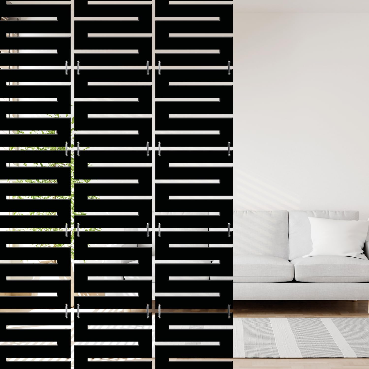 Olive Tree Wooden Hanging Room Divider for Living & Dining Room, Hall | Elegant & Modern Stylish Screen Partition|Aesthetic Separator for Home Decoration 12 Panels DIY (11.5X11.5 inch) Black - 6004-image-27