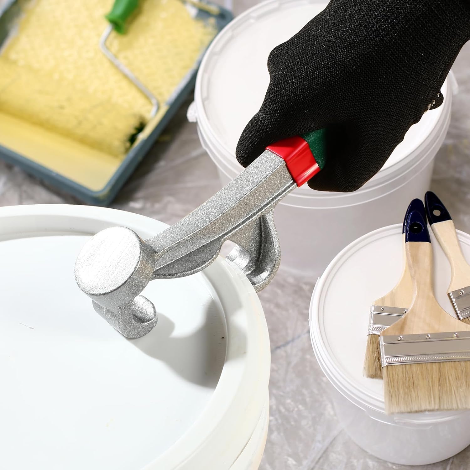 6 Pack 5 Gallon Bucket Opener Tool Heavy Duty Aluminum Paint Can Bucket Lid Opener 8.5 Inch Wrench Non Slip Rubber Handle Grip Durable Pail Remover for Home Industrial Workshop Metal Tool