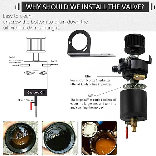 Miniatura 6 de 6AN Baffled Oil Catch Can Breather Can con válvula de drenaje paquete de 11.8 fl oz y 10 pies 6AN 38 pulgadas Kit de montaje de línea de combustible