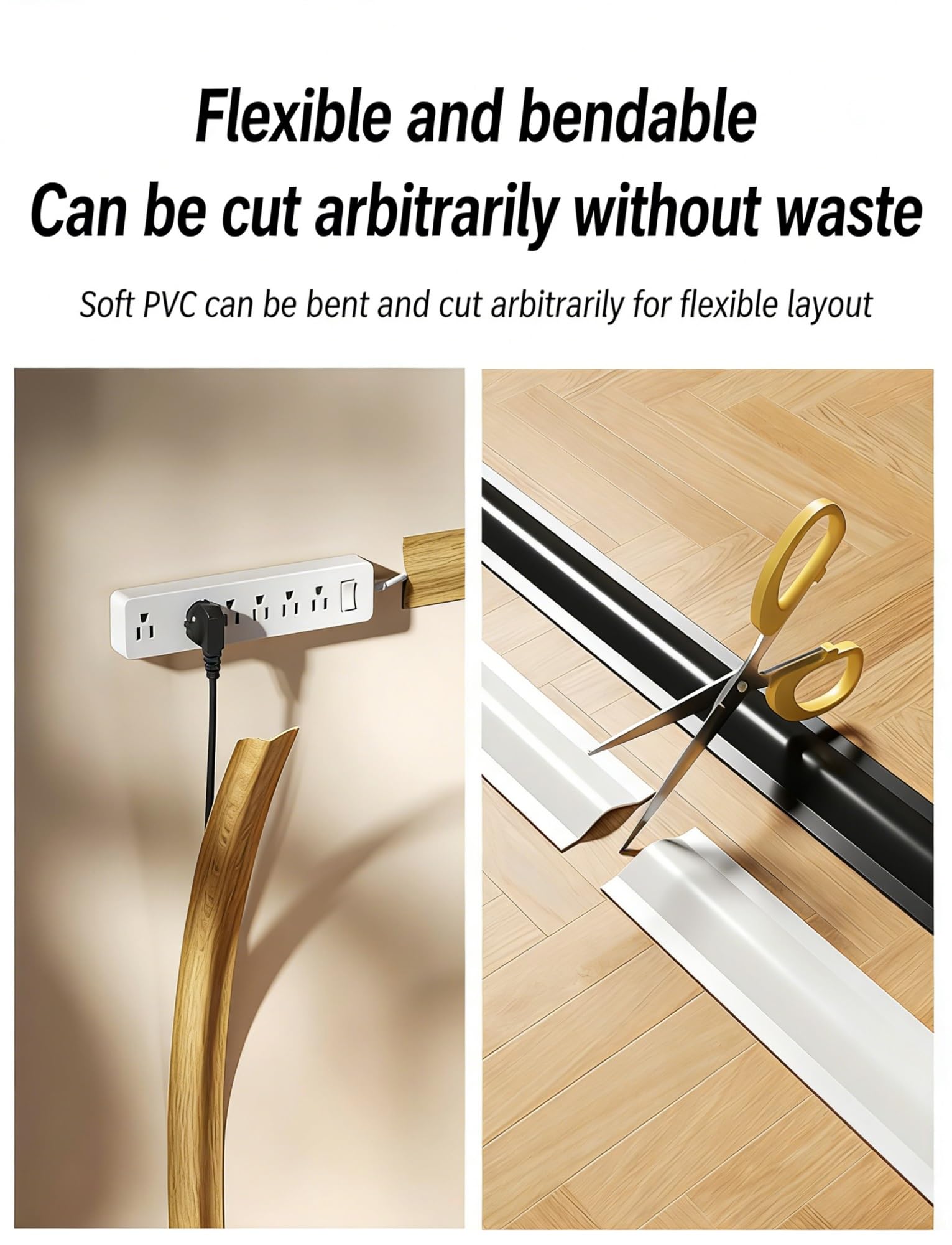 Cubierta autoadhesiva for Cables de Piso, canaleta de Cables de PVC Flexible for oficinas, fábricas, garajes, Protege los Cables y Evita riesgos de tropiezos(Color3-w5.5cm,3meter)