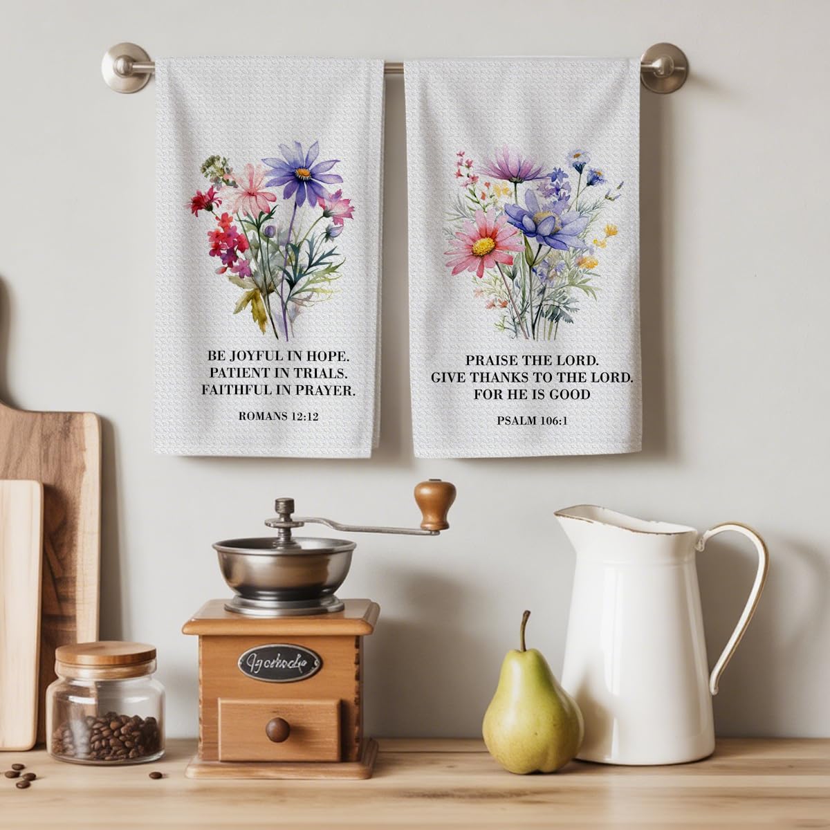 Bible Verse Christian Kitchen Towels Set of 2, Floral Decorative Dish Hand Tea Towels for Kitchen Bathroom Home Decor Inspirational Religious Scripture Christian Gifts for Women - Image 2
