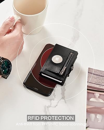 Miniatura 6 de Gemonklee Billetera para hombre con tarjetero para AirTag, billetera inteligente de cuero para hombres, billetera desplegable para Airtag, bloqueo