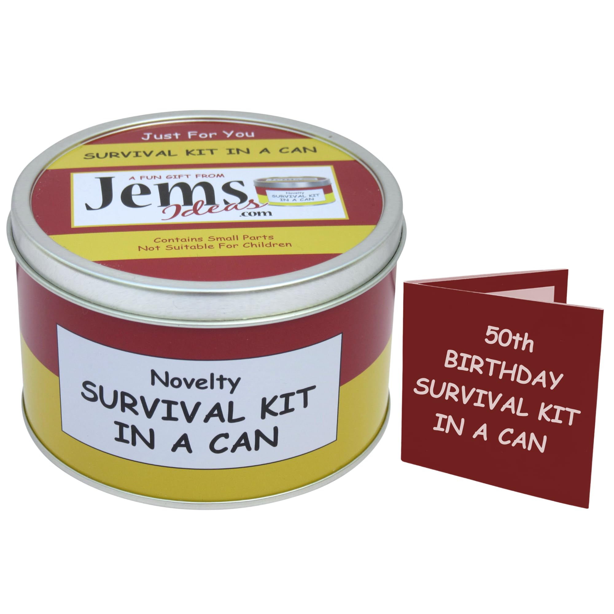 50th Birthday Survival Kit in a Can Gift – Novelty Funny Happy 50th Birthday Gifts for Men or Women – Humorous Keepsake & Fun Present for Friends, Family or Colleagues (Red/Yellow)