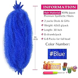 Afro Twist Hair 30 Inch 2 Packs, Springy Afro Twist Hair Pre Fluffed Spring Twist Hair Pre Separated Wrapping Hair for Soft Locs Hair Extensions (30 Inch (Pack of 2), Blue)