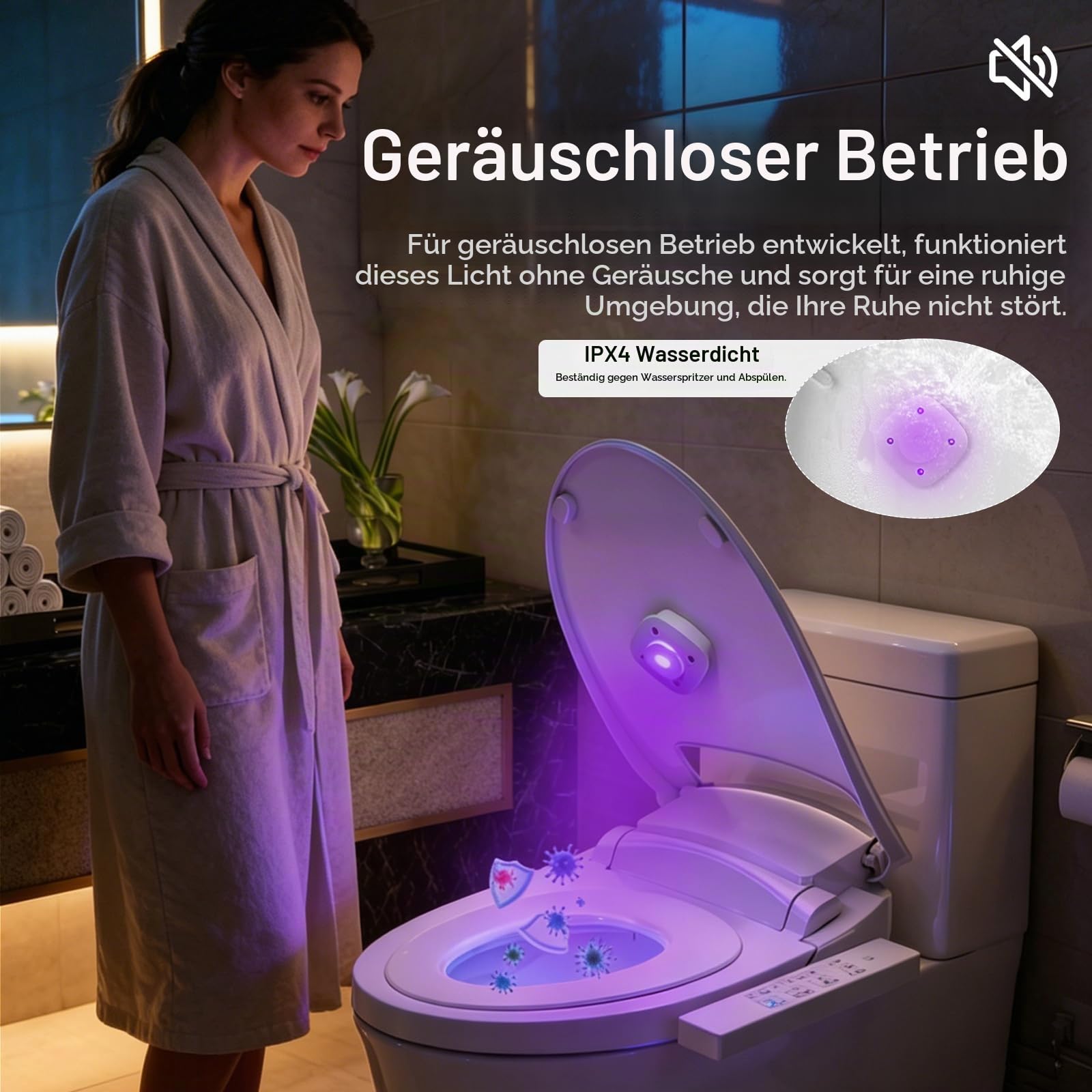 Toilettenreiniger, 4 Stück UV-Lampe für Toilette with UV Disinfection and Motion Sensor 800 mAh IPX4-Wasserdichten Toilettenreiniger mit 4 LED-Perlen für Hygiene im Badezimmer