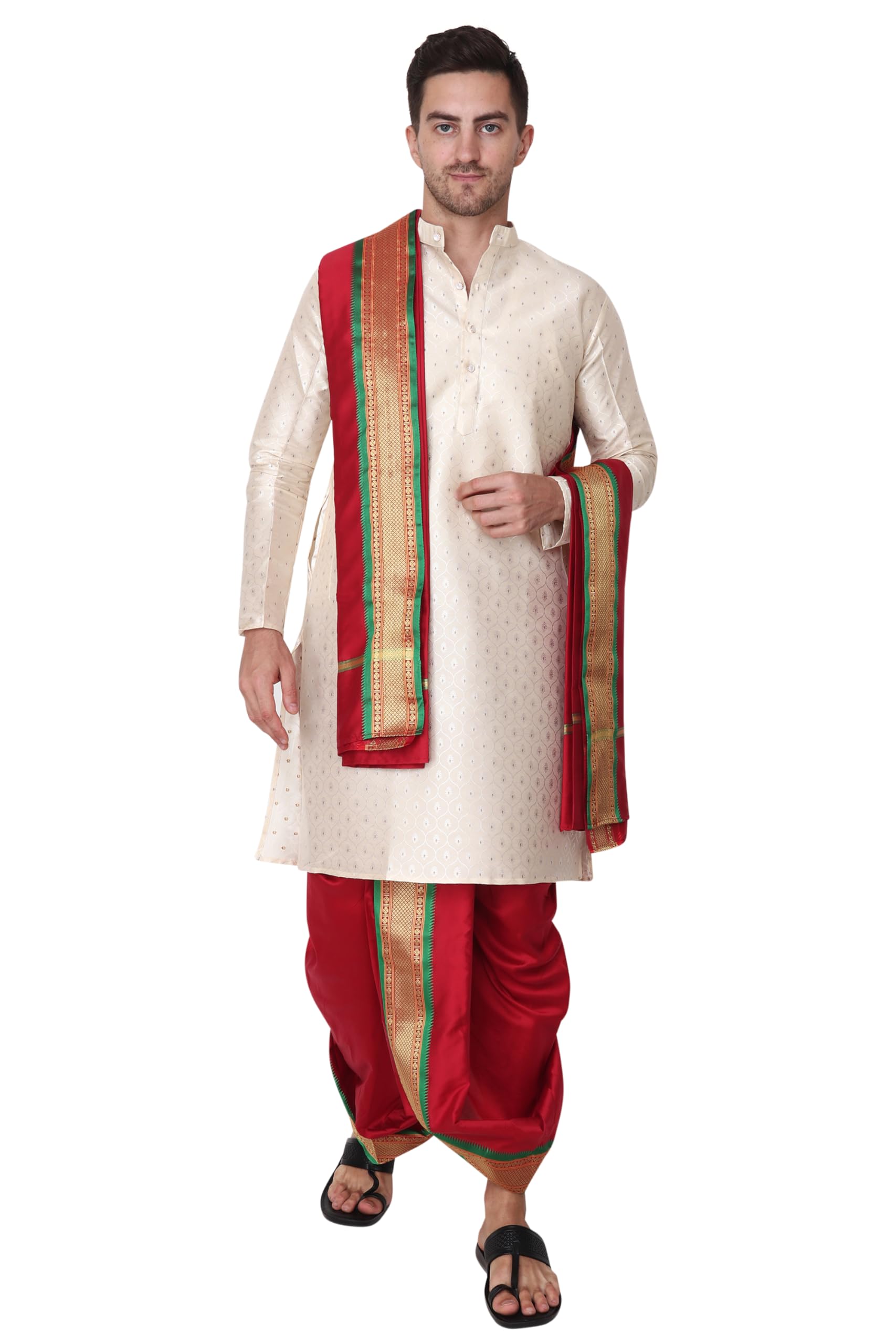 rameshwaram fabrics Readymade Dhoti for men with Sherwani Style Silk Kurta, Suitable for Marriage, Pooja, Festival-picture-39