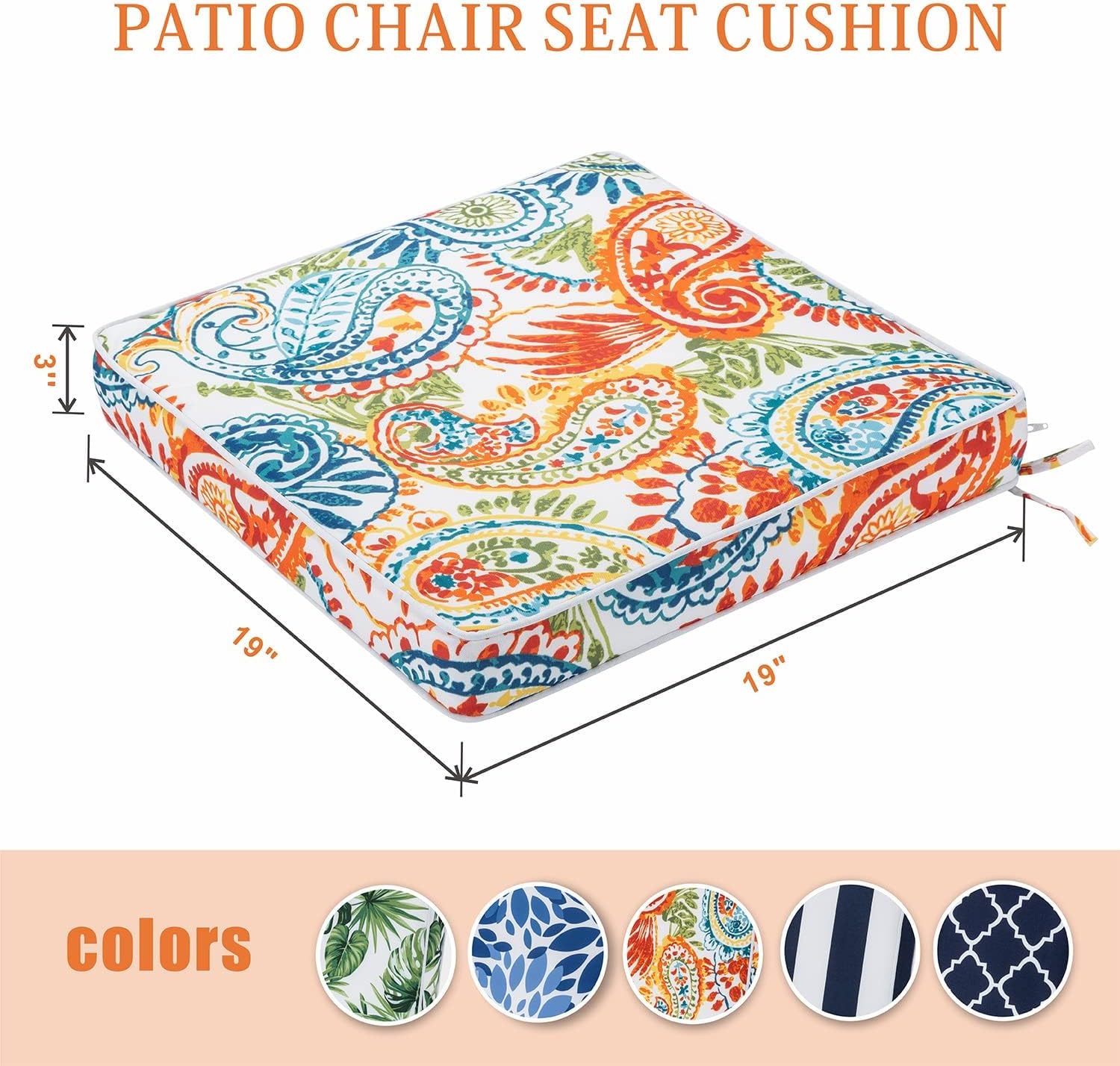 Outdoor Chair Cushions 19 x 19 Inch Waterproof Patio Seat Cushions for Patio Furniture Garden Sofa Couch with Zipper and Adjustable Straps, Set of 4