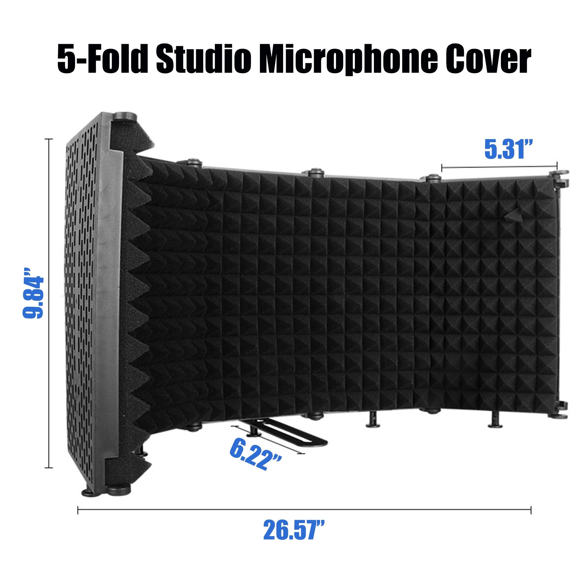Studio-Mikrofon-Isolationsschild, mit Pop-Filter & Metall-Tischstativ, Mikrofonständer, 5-fach faltbarer Studio-Mikrofon-Isolationsschild, tragbar für Singen, Podcasting, Musikaufnahme