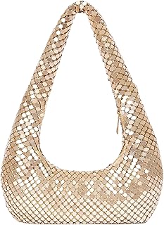 MakeMeChic Women's Metallic Glitter Sequin Underarm Bag Party Evening Hobo Handbags