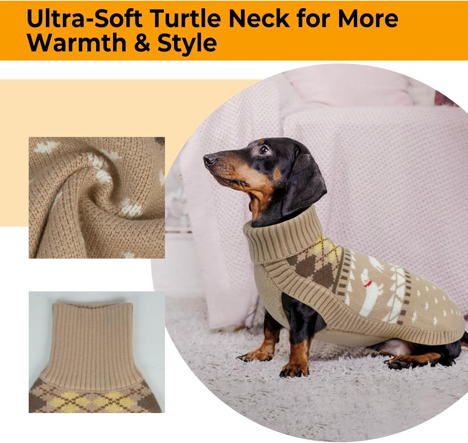 Lelepet Dachshund Sweater, Turtleneck Dog Sweaters for Small Dogs, Warm Pullover Knitted Pet Coat, Cold Weather Dachshund Clothes, Fall/Winter Cozy Outfit (XS-XL)