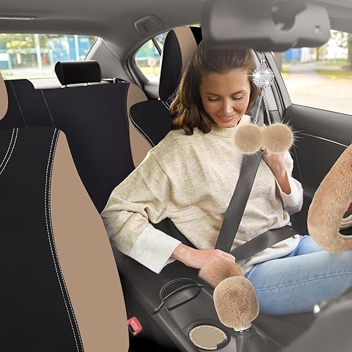 Miniatura 6 de Juego completo de 47 fundas de asiento de automóvil, accesorios de automóvil, fundas de asiento delantero y trasero, funda de volante esponjosa para