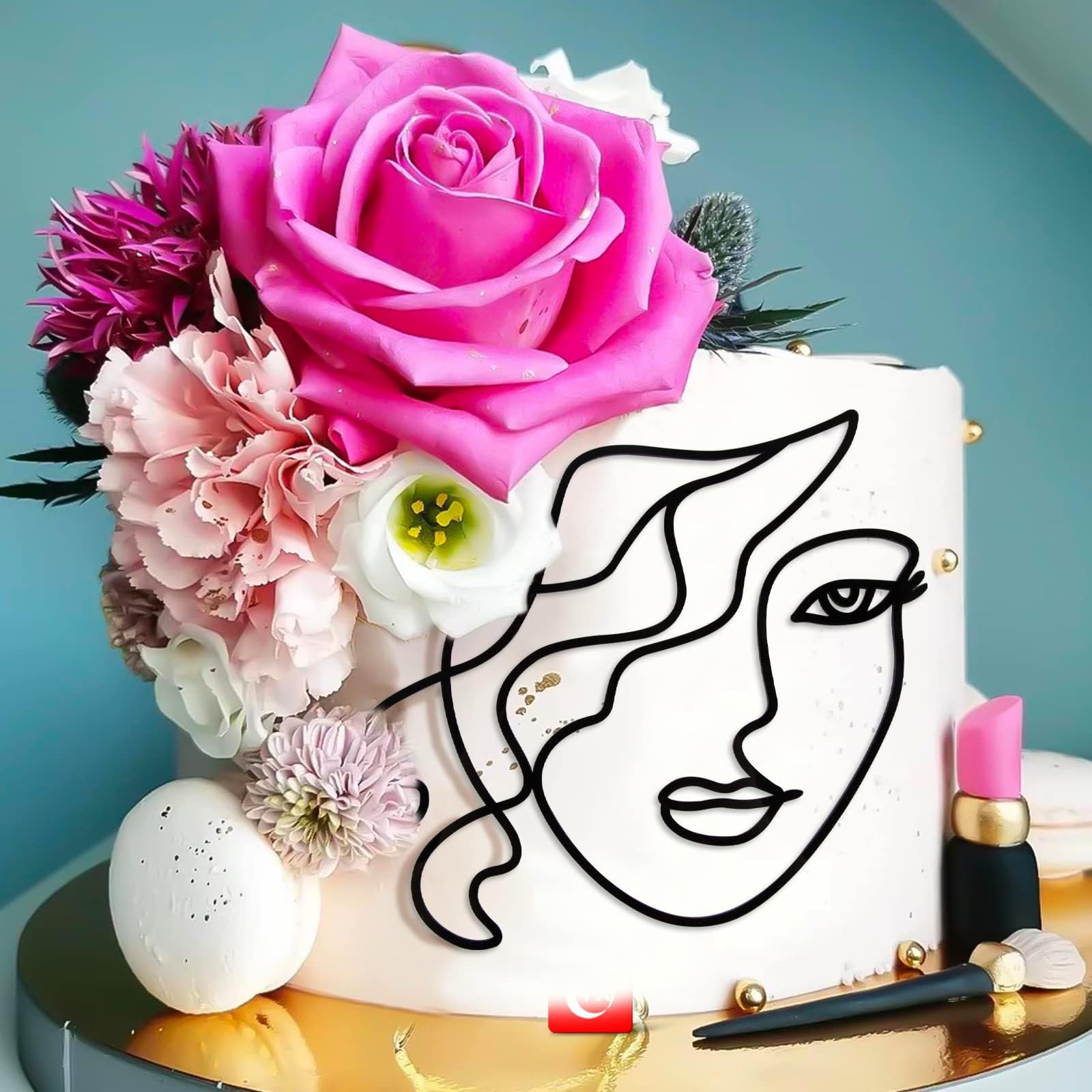 Minimalist Art Lady Face Cake Topper Black Boho Cake Topper for Birthday Cake Decoration Mother’s Day Party Supplies Acrylic Cake Topper for Women Girls Bridal Shower Wedding