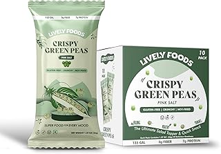 Lively Foods Crunchy Roasted Green Peas – Pink Salt | Crunchy Roasted Snack with 7g Protein & 3g Fiber | Non-GMO, Gluten-Free & Non-Fried | 10-Pack (1.27 Oz Each, Pack of 10)