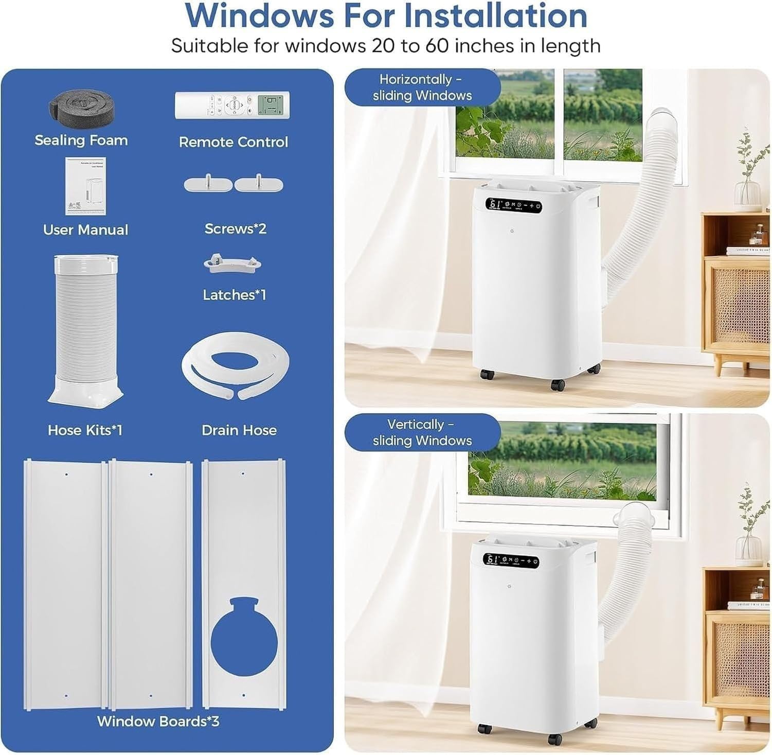 Aire Acondicionado Portátil 14000 BTU Enfriador para Habitaciones Grandes hasta 700 sq ft, con Control Remoto, Deshumidificador, 3 en 1, Temporizador y Kit de V