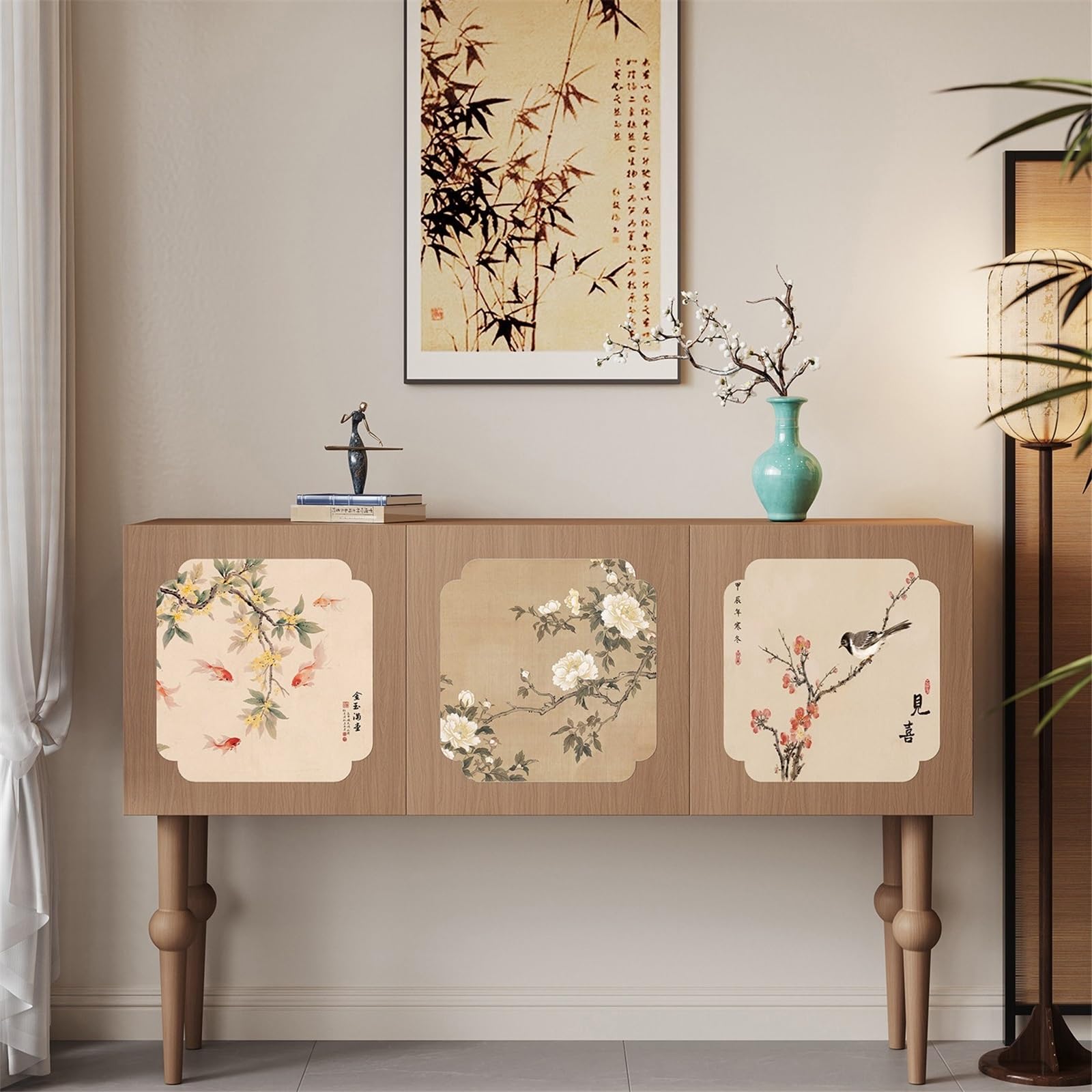 Kompaktowy stół ekspozycyjny Houten Haltafel Met Drie Deuren Extreem Smalle Decoratieve Wandkast Voor de Woonkamer(Średni)