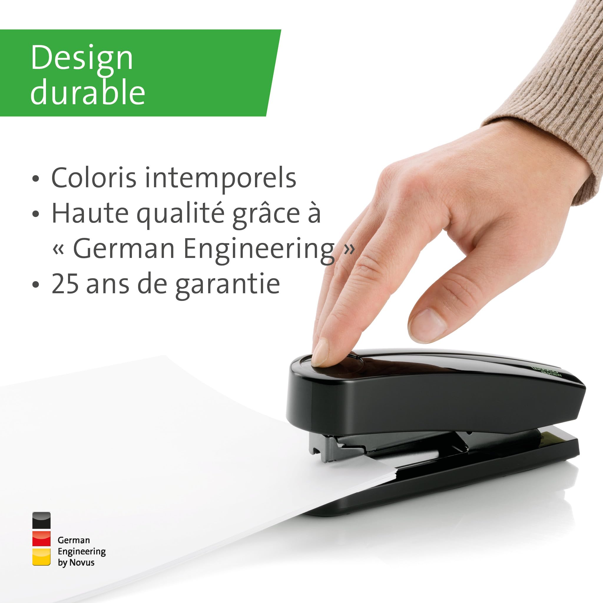 Novus B 4 re+new - Grapadora (40 hojas, plástico reciclado, incluye 200 grapas), color negro