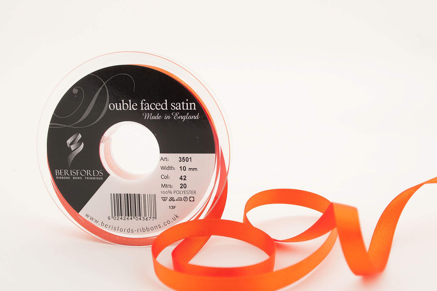 Berisfords Double Satin Ribbon, Orange Delight, 10 mm