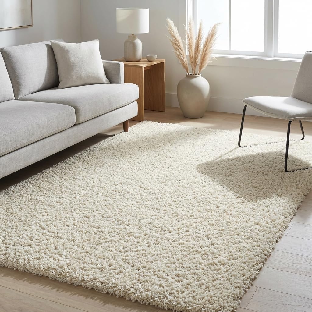 Unique Loom Solid Shag Collection Area Rug (5' 1" x 8' Rectangle Pure Ivory)
