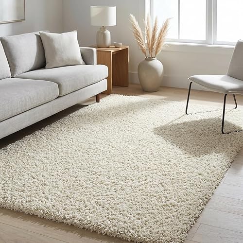 Unique Loom Solid Shag Collection Area Rug (5' 1" x 8' Rectangle Pure Ivory)