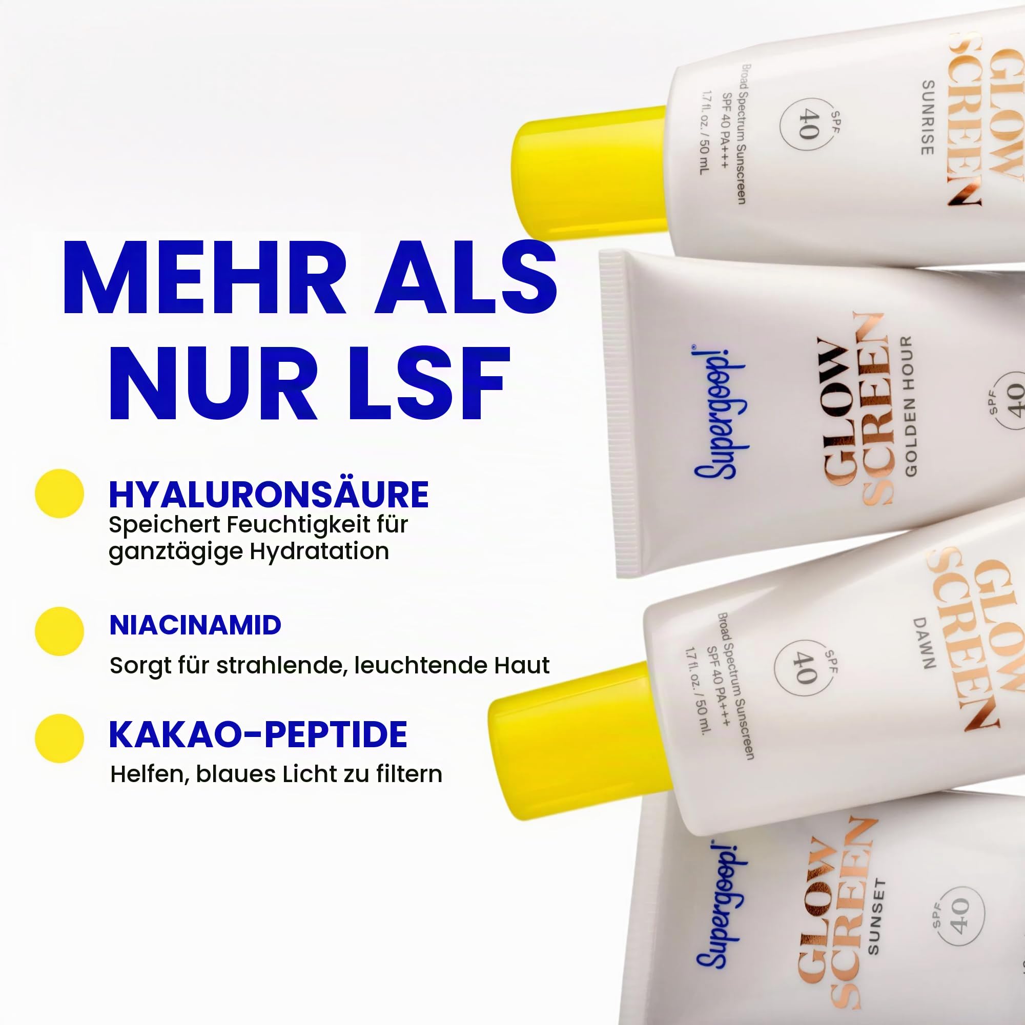 Supergoop! Glowscreen Fps 40, Golden Hour, 50 ml, aufhellende Grundierung + Sonnenschutz mit breitem Spektrum, hilft blaues Licht zu filtern, feuchtigkeitsspendend, Hyaluronsäure