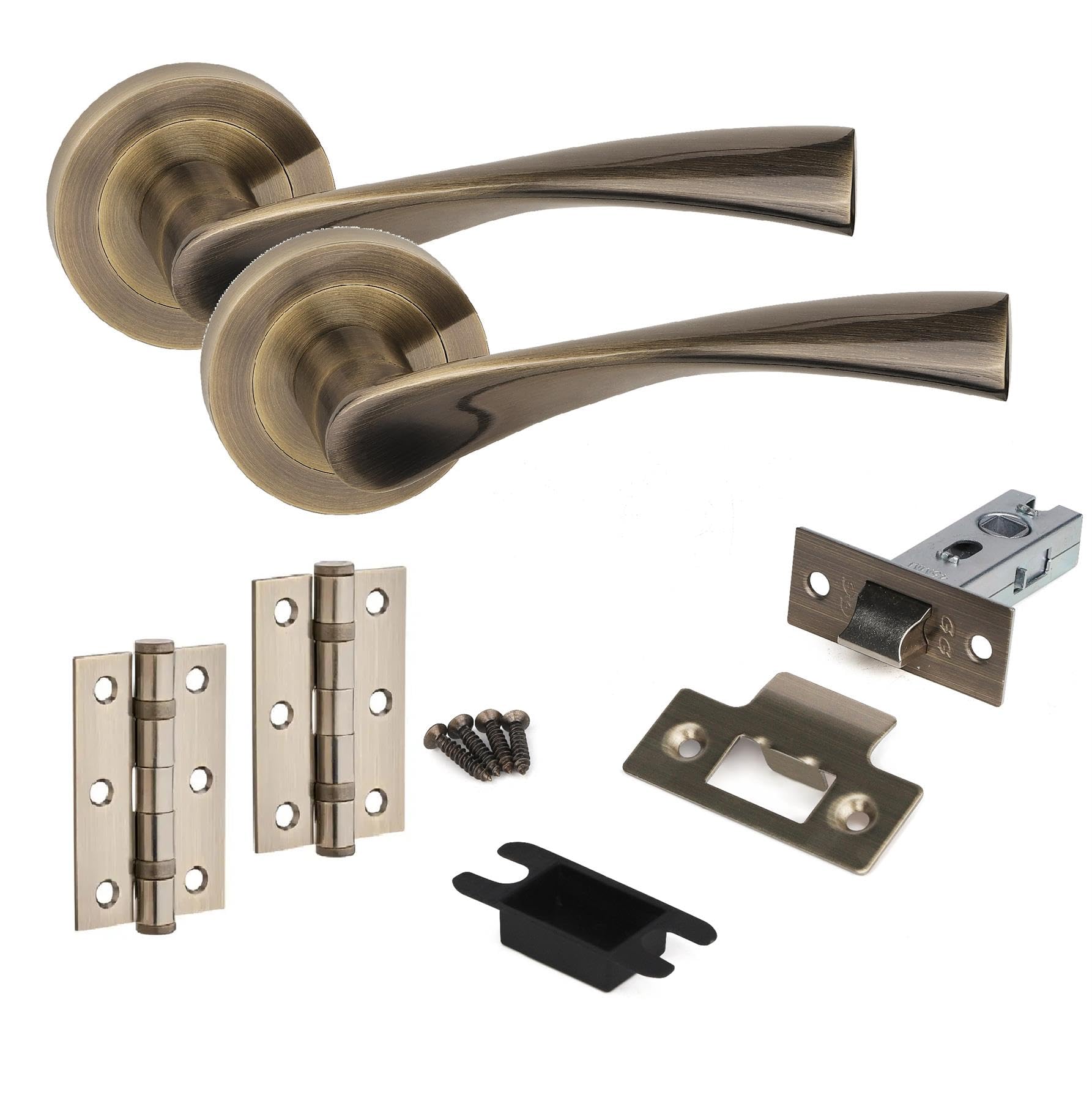 Golden Grace 1 Set Astrid Design Door Handles Antique Brass Finish With Tubular Latch & 3" Ball Bearing Hinges from B&Q