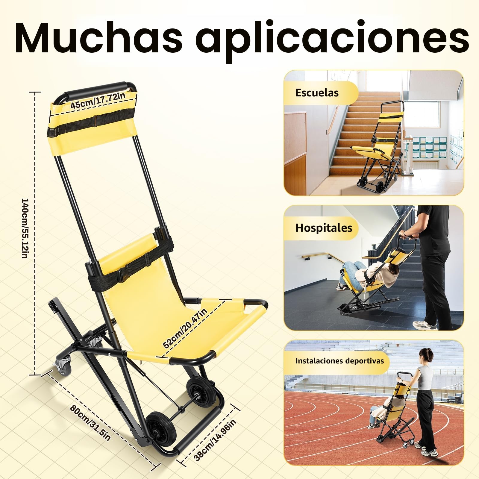 Elevador manual, silla de escalera para personas mayores, silla de evacuación plegable, elevador de escaleras portátil, elevador de escaleras móvil para bajar escaleras