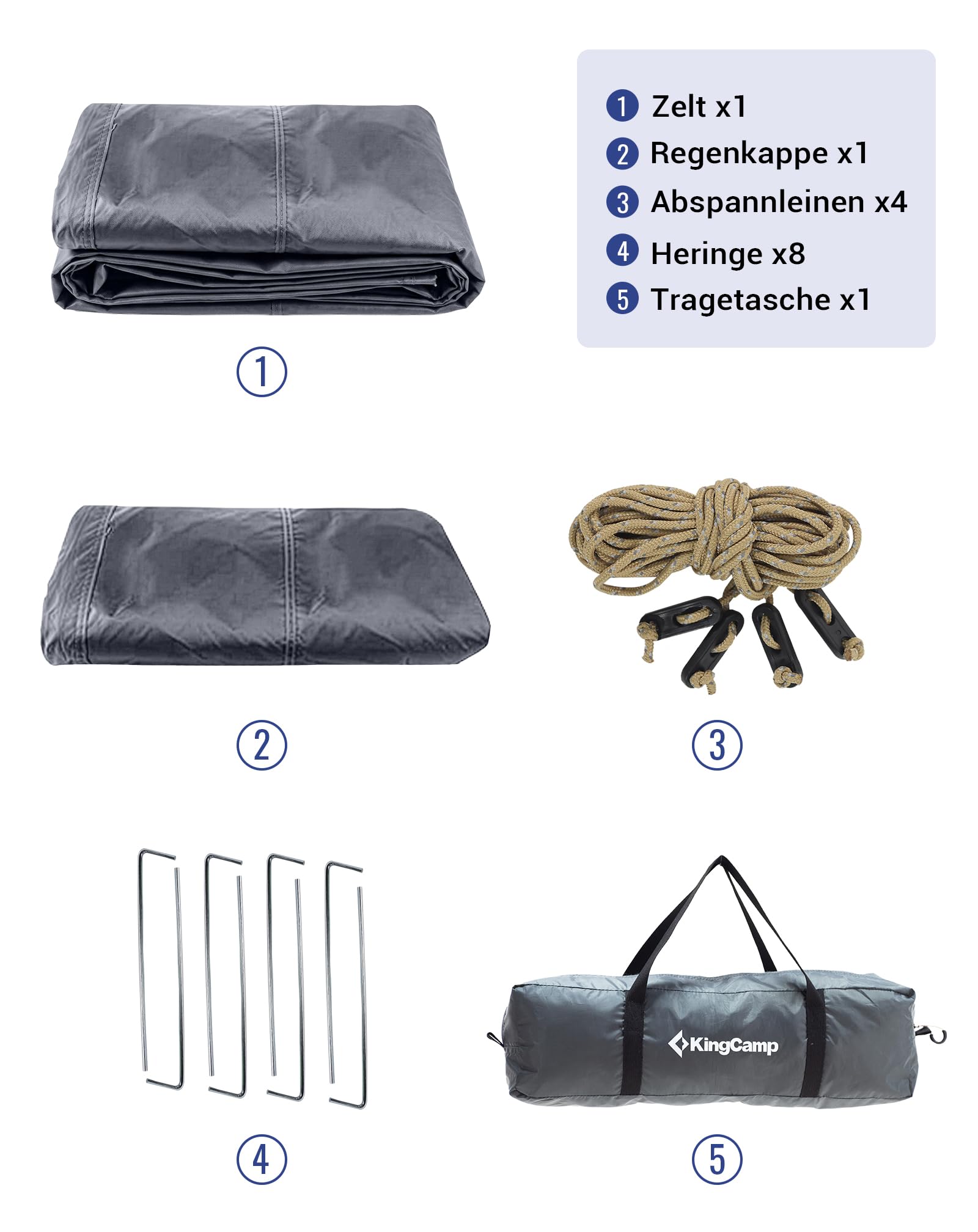 KingCamp 2-3 Personen Zelt Wasserdicht 3000mm Ultraleicht Camping Zelt mit Übergroßer Regenkappe & Reflektierenden Seilen -Kuppelzelte für Festival,Wochenend-Camping, Reisen - 210x180x130cm