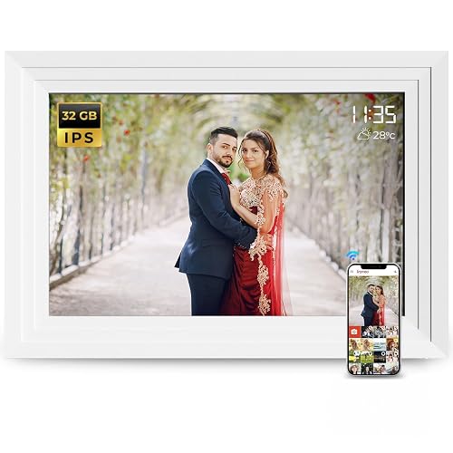 Lifelong Electronics 10.1 Inch (25.65 CM) Digital Photo Frame with Slideshow,Video & Sound|IPS HD Auto-Rotate Touch Screen,Wi-Fi & 32GB Memory|Desktop/Wall Mounted|Share Files with Frameo App,White