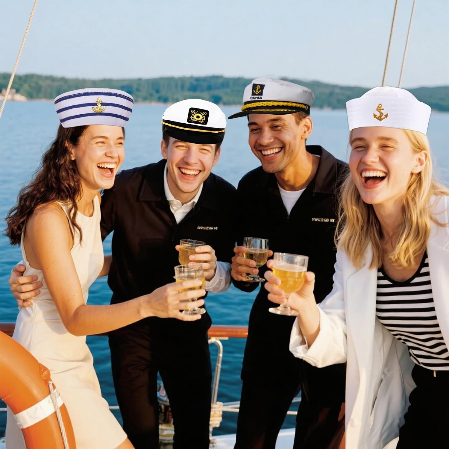 Gvhntk 6 Pieces Yacht Captain Sailor Hat Navy White Ship Boat Cap for Men Women Costume Accessory Halloween Dressing up Party