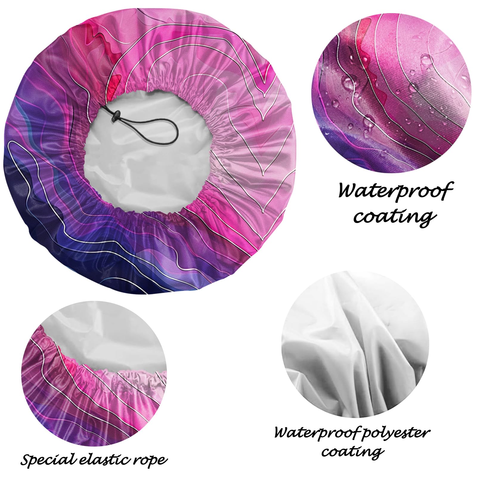 Deokke 2 PCS Shower Cap Reusable Large Waterproof Adjustable Double Layer Elastic Dry Hair Bathing Caps Aesthetic Cute for Women Girls (Q15-Heart Flower) - Image 3