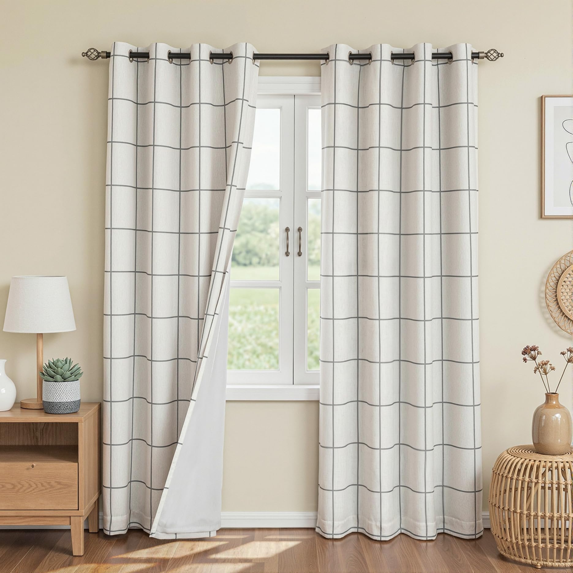 MYSKY HOME Deep Grey Plaid Blackout Curtains for Bedroom and Living Room