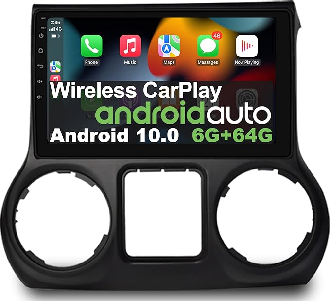 iying 6g64g android car stereo for jeep wrangler 2011 2012 2013 2014 wireless carplay wireless android auto 10 1 inch car radio qled touch screen am