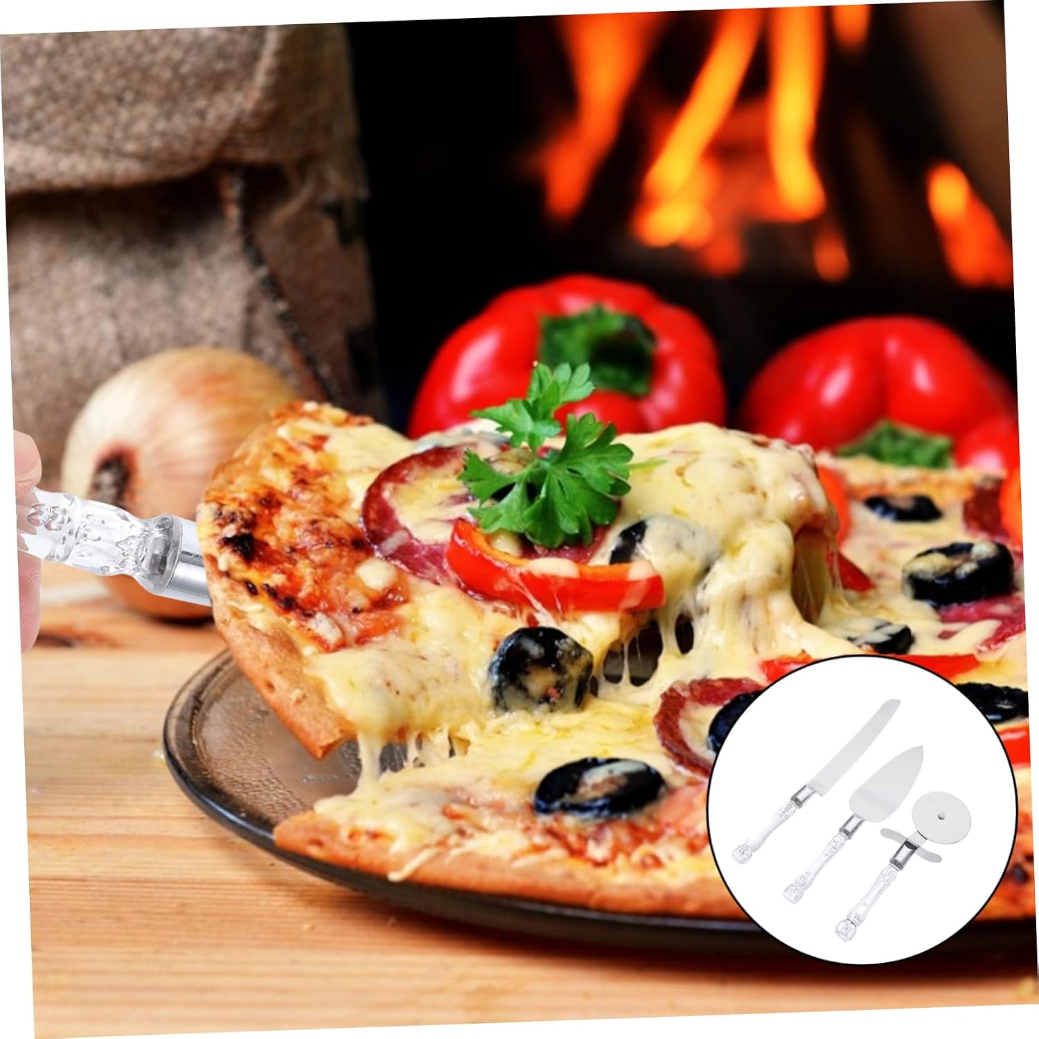 White Acrylic Stainless Steel Pizza Cutting Tool Xmas image 2