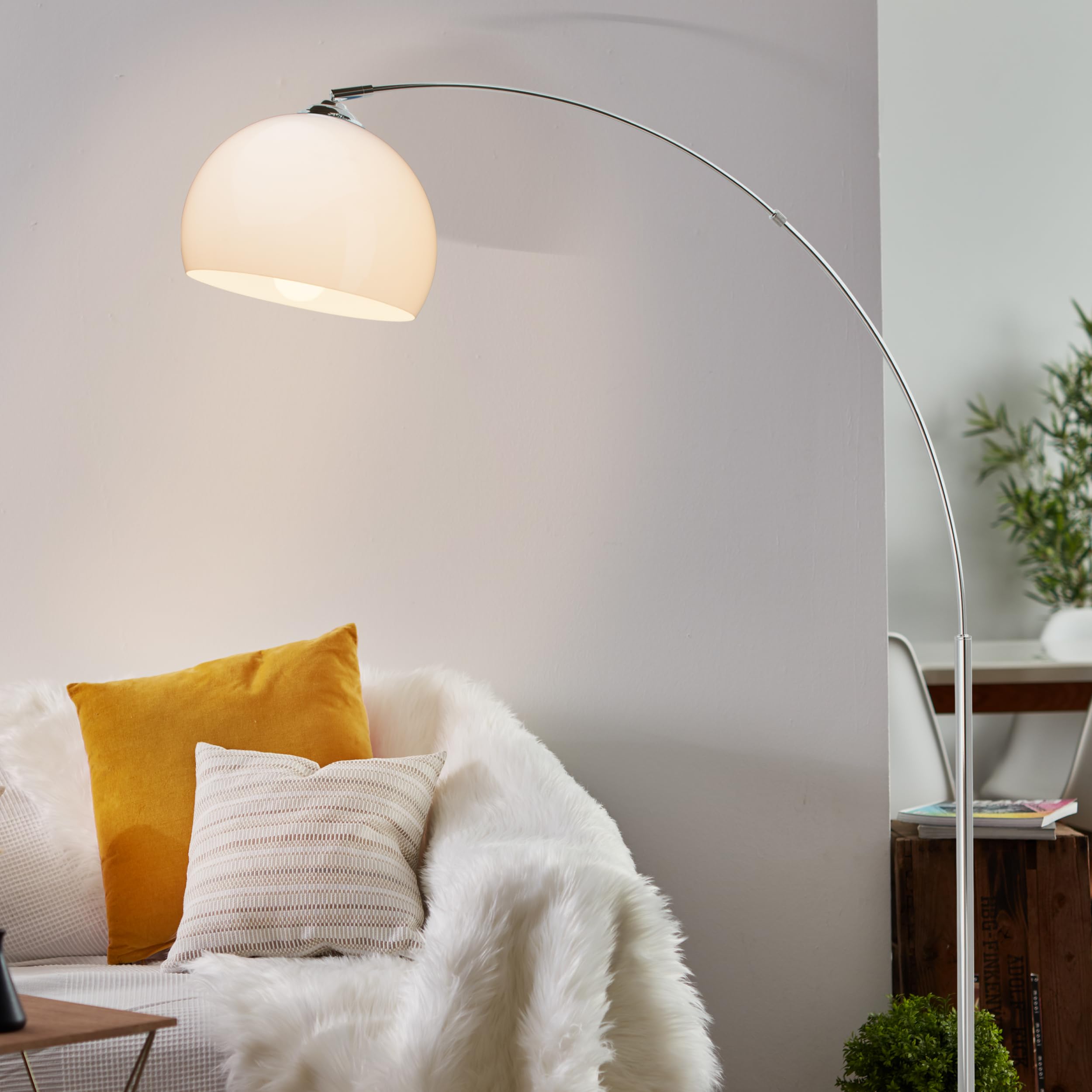 Lightbox Bogenlampe 166 cm, Chrom & Weiß, schwenkbare Lampe