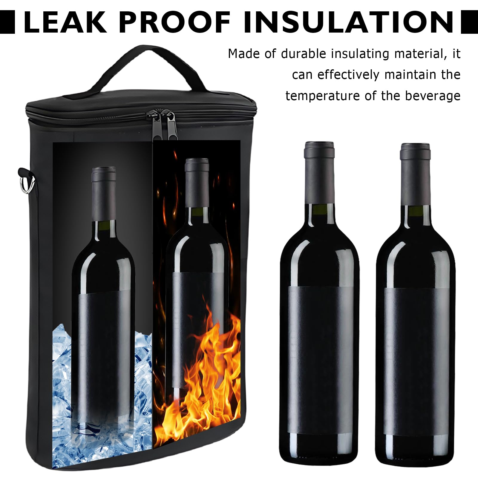 Flaschenkühler pliable Manchon isotherme : WANDGU 2 bouteilles Sac isotherme isolé, Sac isotherme pour bouteilles de vin et de champagne, Grande capacité, pour camping, plage