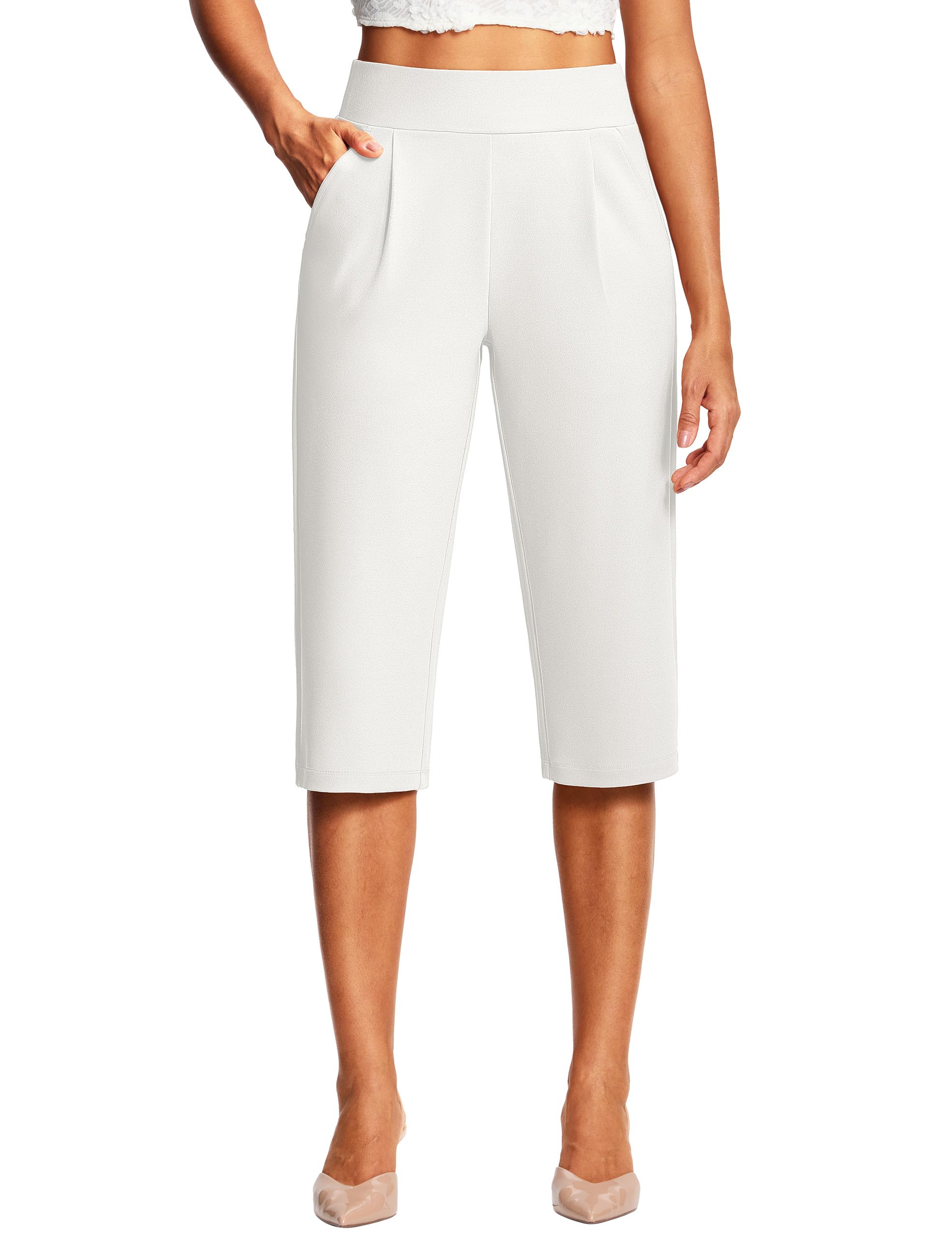 18 Capri Pants for Women High Waisted Pleated Dressy Womens Capris with Pockets for Summer Work Business Casual