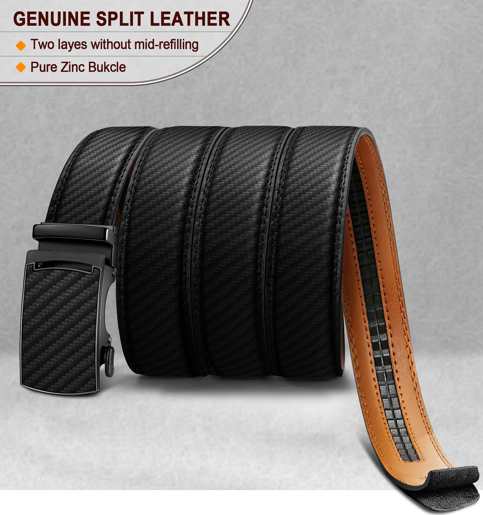 KEMISANT Cintura Uomo, Cintura Pelle con Chiusura Automatica a Cricchetto per Tailleur,Larghezza 35 mm,Taglia Regolata