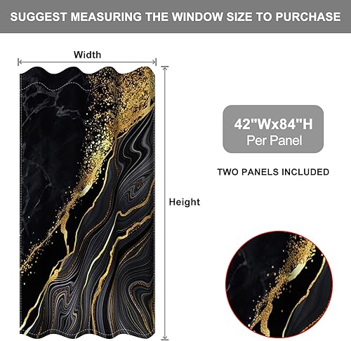 Miniatura 2 de Baocicco Cortinas de ventana de mármol negro y dorado para dormitorio, arte fluido, textura dorada, cortinas de ventana de mármol para sala de