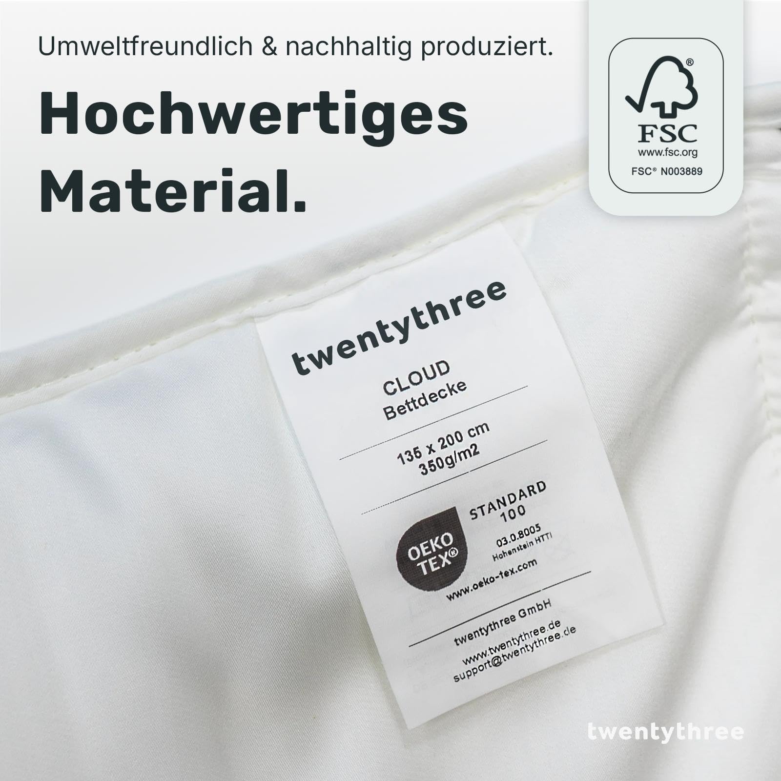 twenty:three® | Cloud Bettdecke 240x220 | Außen: 100% Lyocell (Tencel™) - Innen: 100% Recycled PET - Comforter - Eckbändchen, Schlafdecke, Nachhaltig, Atmungsaktiv, Luxus, Wärmeregulierend