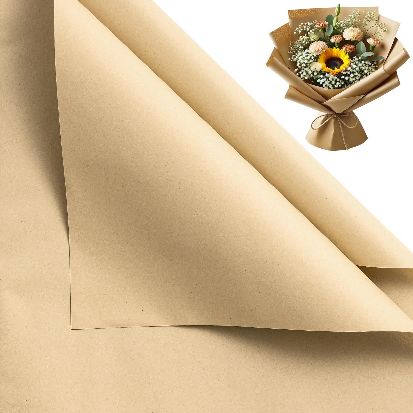 WRAPAHOLIC 20 hojas de papel kraft para envolver flores, 19.6 x 27.5 pulgadas, papel de embalaje de suministros de floristería para boda, regalo de cumpleaños, bricolaje