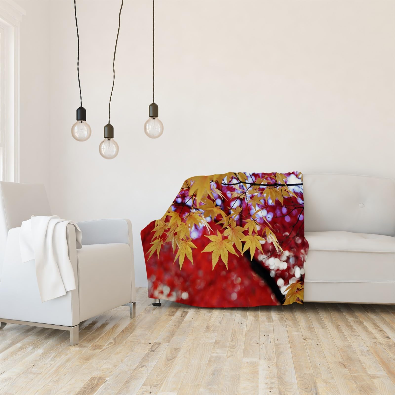 Générique Koc polarowy z liści klonu żółty, rośliny koc polarowy 220 x 240 łóżko 2-osobowe, duży rozmiar, koce i bardzo miękkie flanelowe narzuty AL1086