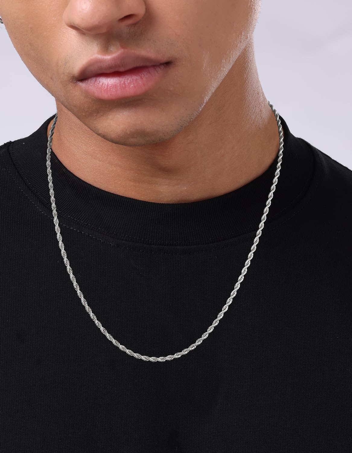 KRKC&CO Rope Chain Necklace for Men, Packaging with Gift Box & Card on Birthday from Mom Dad, 18K / White Gold Plated Chains, Hypoallergenic 316L Stainless Steel, Durable Men Jewelry, 3mm 16-26in - Image 7