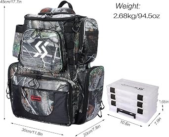 Sougayilang Fishing Tackle Backpack Waterproof Tackle Bag Storage with 4 Trays Tackle Box