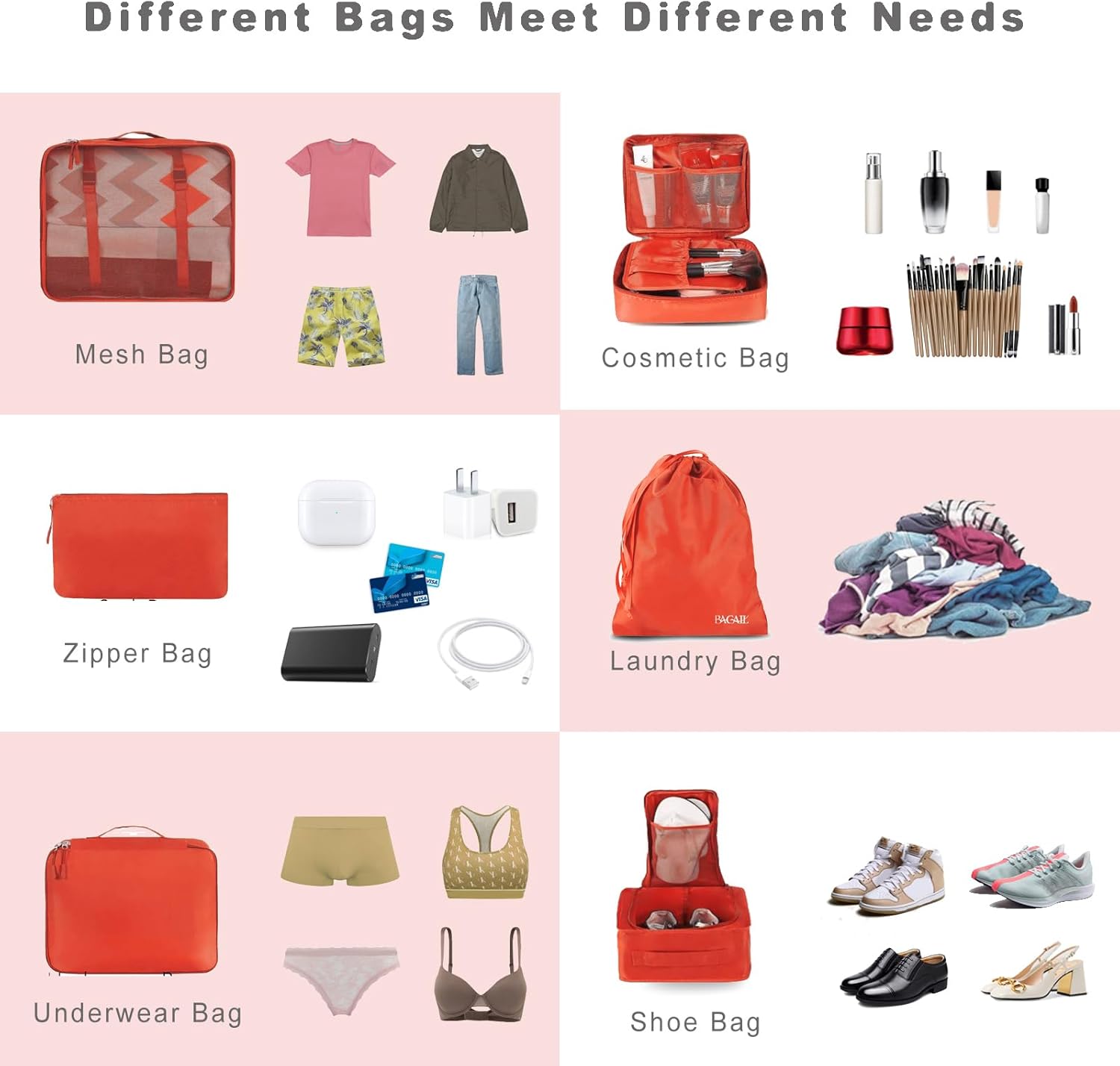 BAGAIL 8 Set Packing Cubes Luggage Packing Organizers for Travel Accessories-Orange - Image 5