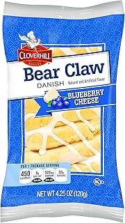 Cloverhill Bakery Bear Claw Blueberry Cheese Danish, 4.25 Ounce - 6 Count Display Box
