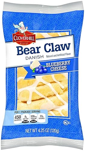 Cloverhill Bakery Bear Claw Blueberry Cheese Danés, 4.25 onzas  Caja de exhibición de 6 unidades
