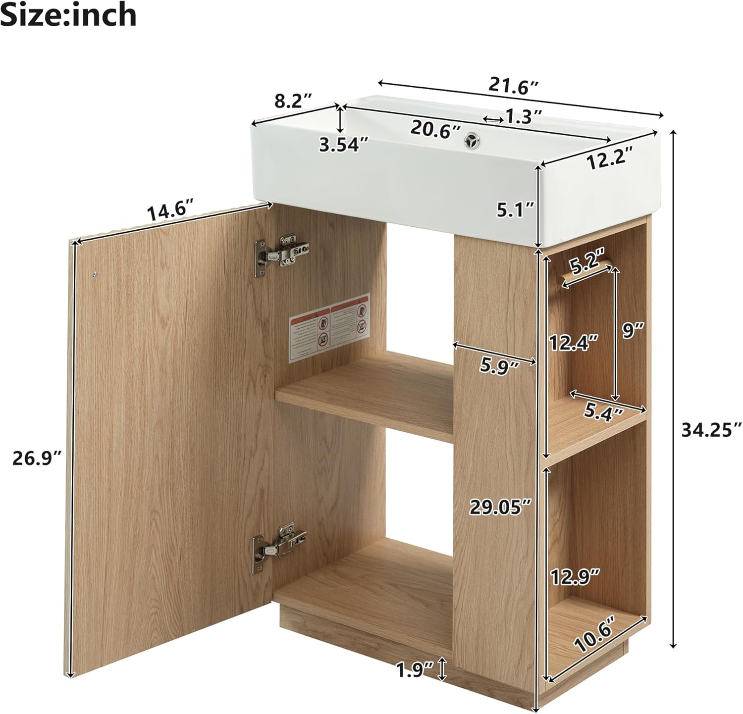 Virubi 21.6" Small Fluted Bathroom Vanity with Sink,Soft Closing Doors and Storage Shelves,Natural Wood Single Bathroom Sink Cabinet Combo Freestanding, Natural Wood